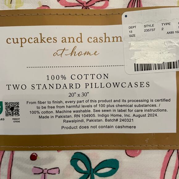 Cupcakes & Cashmere 100% Cotton BOWS Standard Pillowcase Set of 2 New - Picture 9 of 10